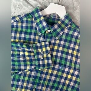 Southern Tide Shirt Mens Medium Blue Green Yellow‎ Plaid Classic Fit Button Down